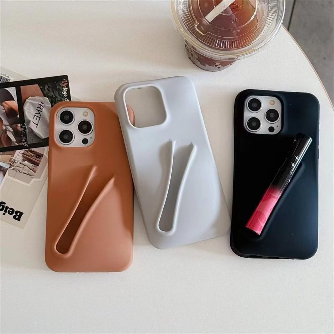 Lip Gloss Holder Case for iPhone 12 Pro Max – Silicone Phone Cover (Gray)