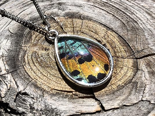 Handmade Real Butterfly Wing & Pressed Flower Necklace – Ethically Sourced Preserved Insect Jewelry for Women